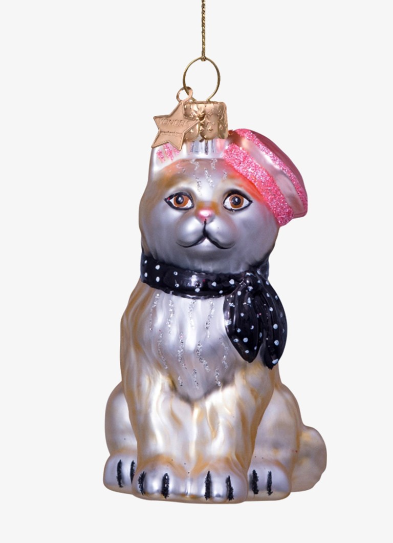 Vondels Kat met barret en sjaal kersthanger 8,5 cm Gebroken wit - Deal