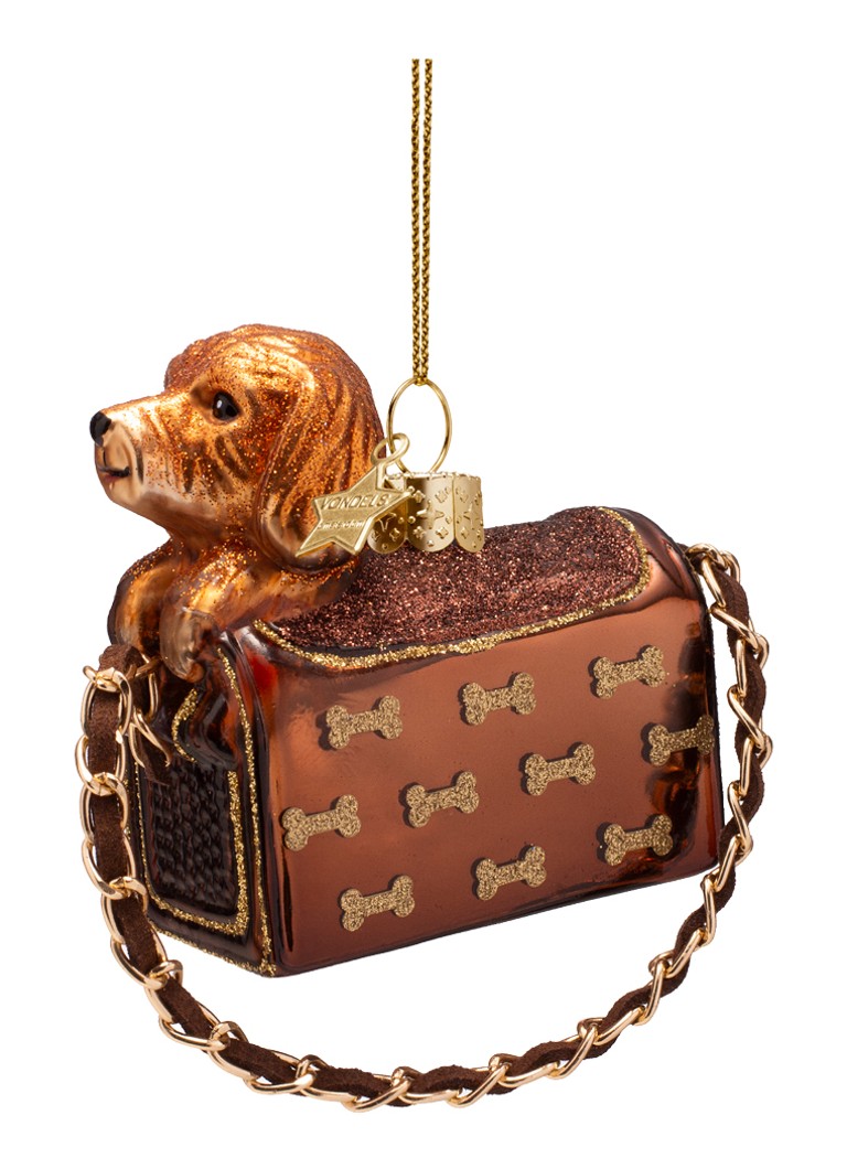 Vondels Hond In Tas Met Glitterbotten kersthanger 7,5 cm Roodbruin - Deal