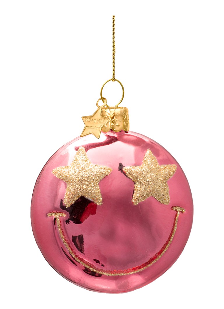 Vondels Starry Eyed Smiley kersthanger 7 cm Roze - Deal