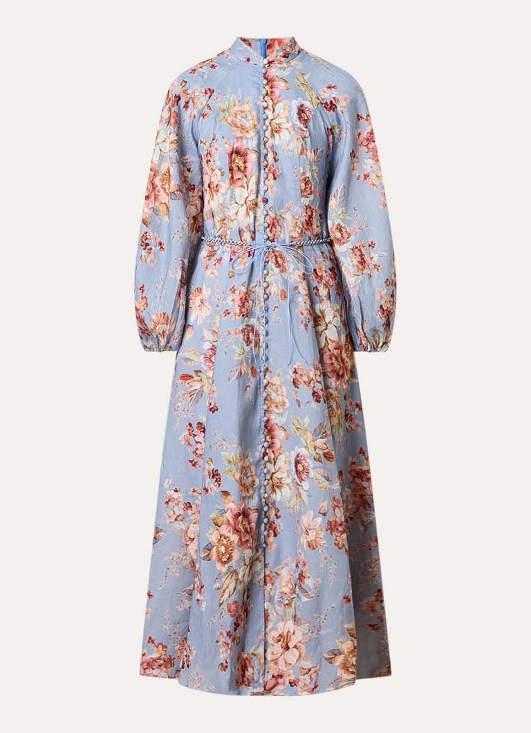 Zimmermann Dames Awaken midi rok met bloemenprint en ceintuur in de kleur Blauwgrijs, maat: 36