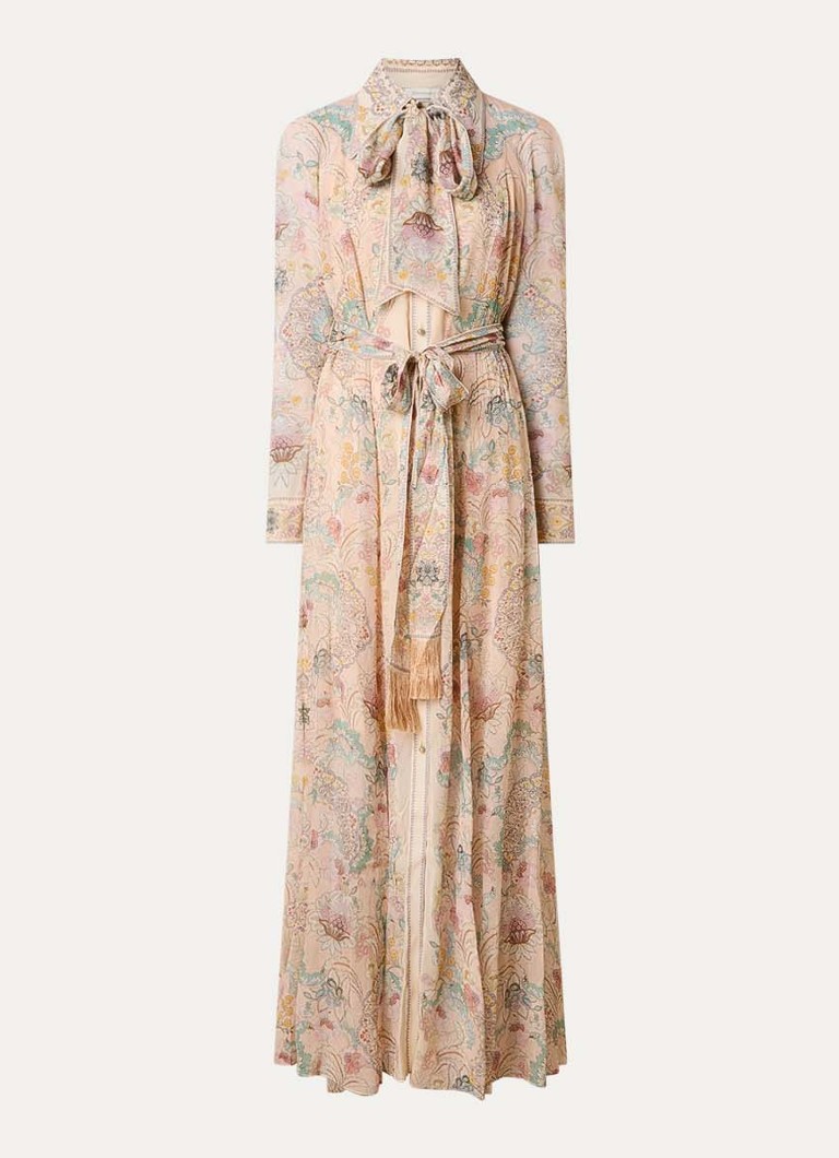 Zimmermann Dames Rebellion maxi blousejurk met bloemenprint en strikceintuur in de kleur Lichtroze, maat: 38