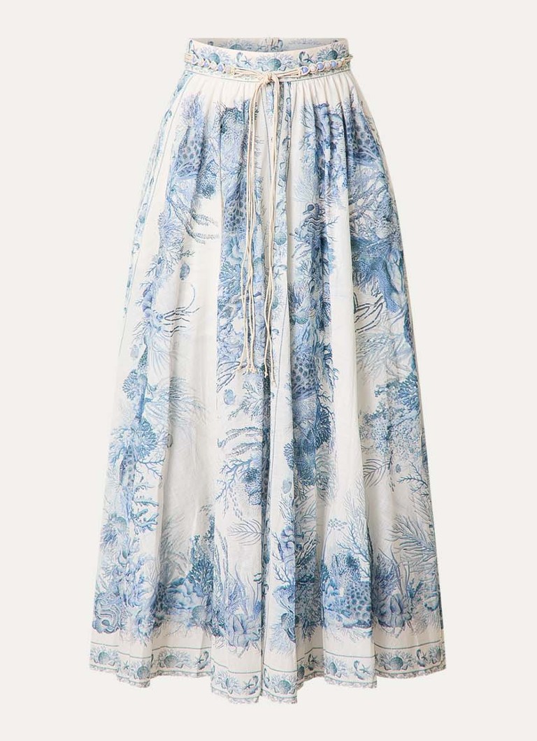 Zimmermann Dames Wanderlust maxi A-lijn rok met strikceintuur en print in de kleur Staalblauw, maat: 36