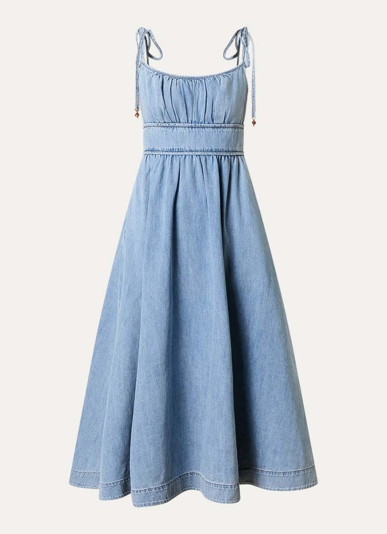 Zimmermann Dames Wanderlust midi jurk van denim met steekzakken in de kleur Blauwgrijs, maat: 40