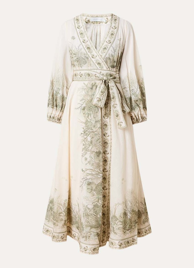 Zimmermann Dames Wanderlust midi tuniekjurk met print en strikceintuur in de kleur Creme, maat: 38