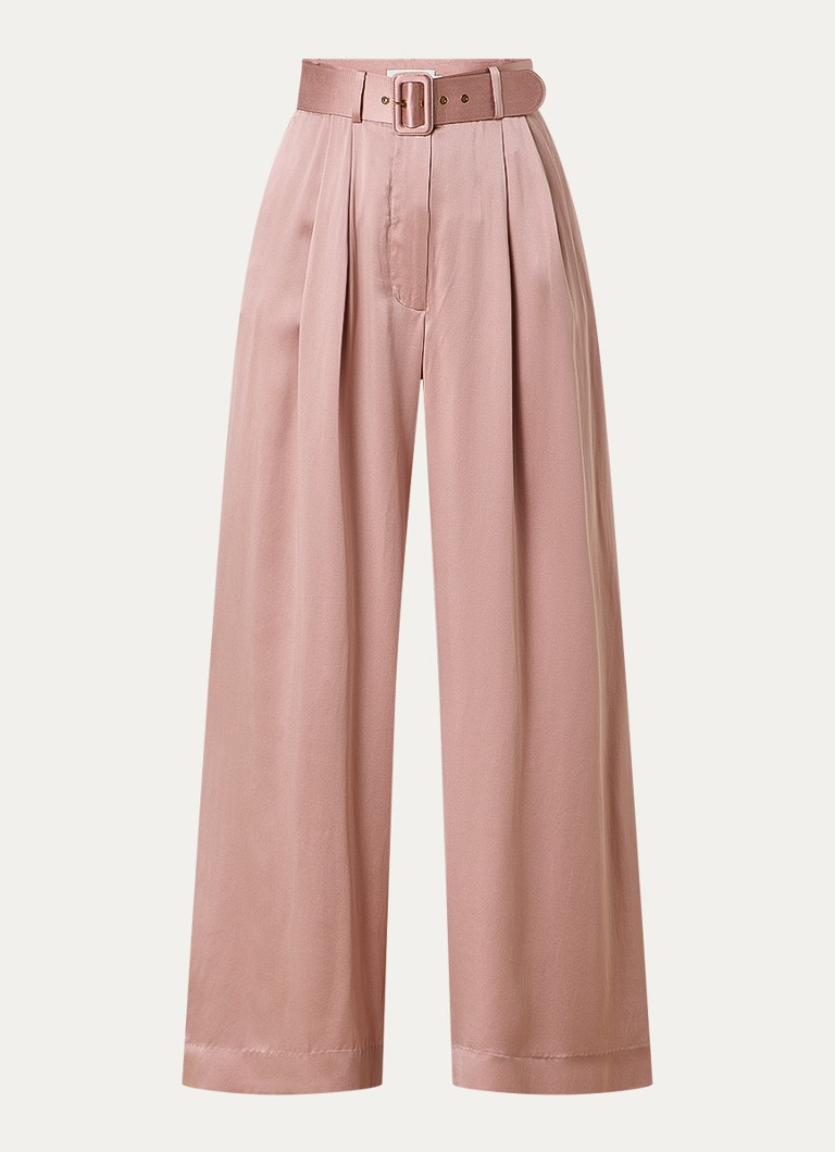 Zimmermann Dames High waist wide fit pantalon van zijde met ceintuur in de kleur Oudroze, maat: 40