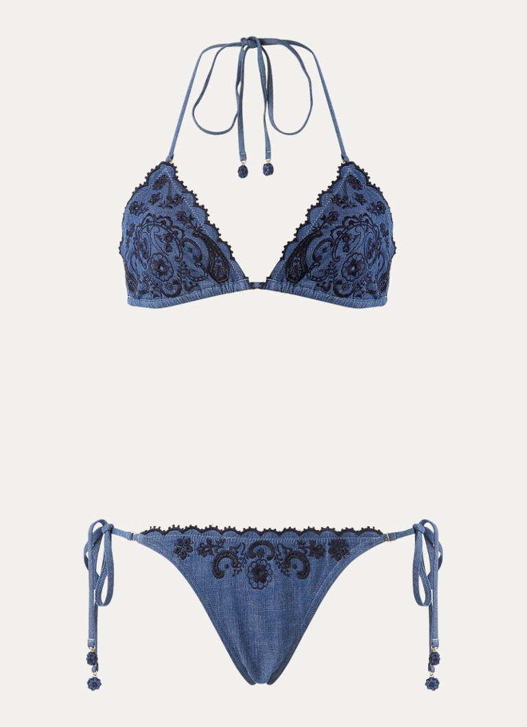 Zimmermann Dames Aster Denim bikiniset met borduring in de kleur Jeans, maat: 38