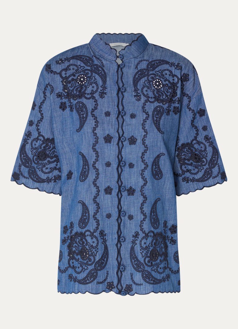 Zimmermann Dames Aster blouse van denim met borduring in de kleur Blauw, maat: 40