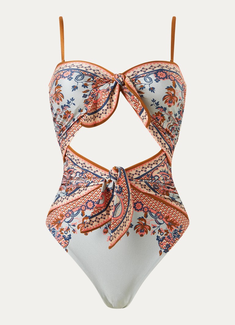 Zimmermann Dames Aster Scarf bandeau badpak met paisly dessin in de kleur Blauw, maat: 42