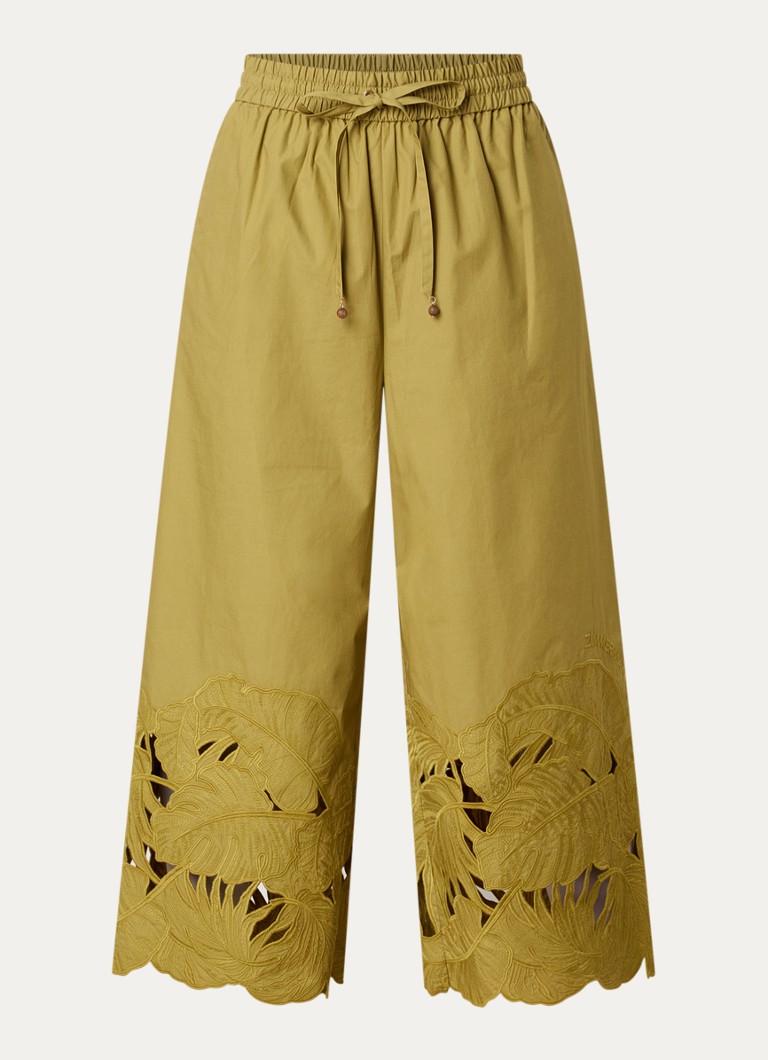 Zimmermann Dames Mahon high waist wide fit broek met broderie in de kleur Mosgroen, maat: 40