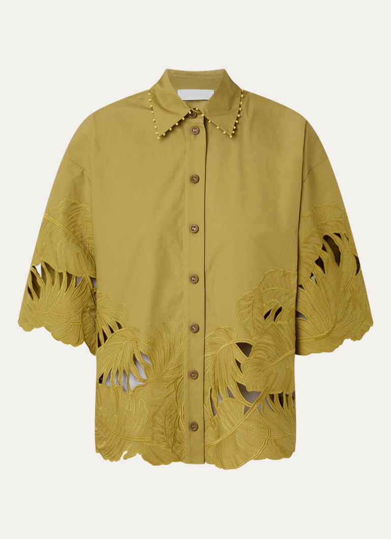 Zimmermann Dames Mahon blouse met broderie in de kleur Mosgroen, maat: 36