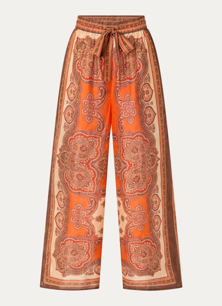 Zimmermann Dames Mahon high waist wide fit palazzobroek van zijde met print in de kleur Oranje, maat: 38