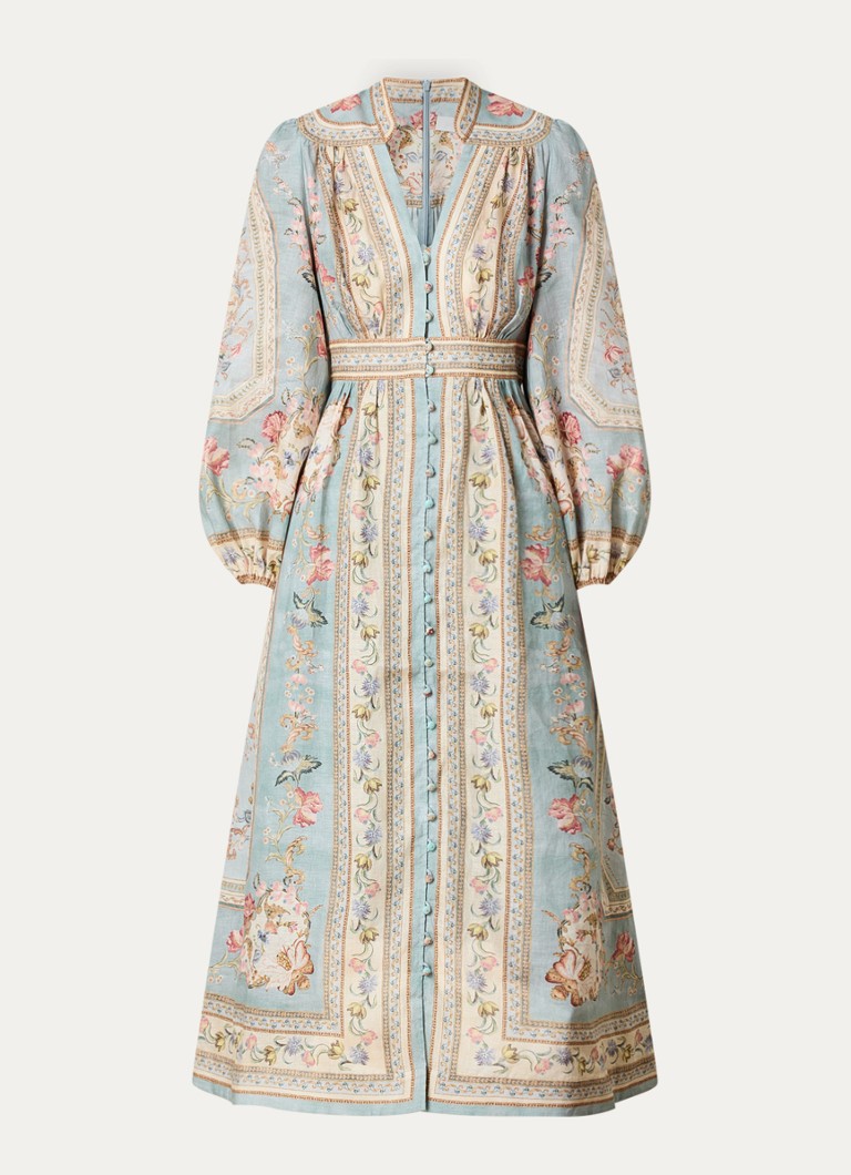 Zimmermann Dames Roselight maxi jurk van linnen met print in de kleur Blauwgrijs, maat: 36