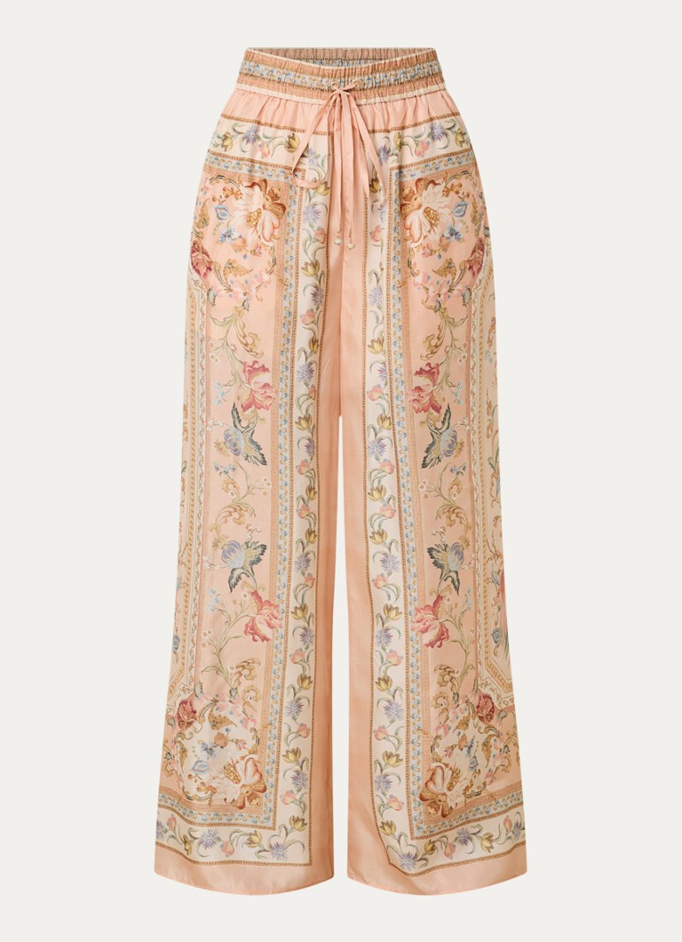 Zimmermann Dames Roselight high waist wide fit broek van zijde in de kleur Zalmroze, maat: 38