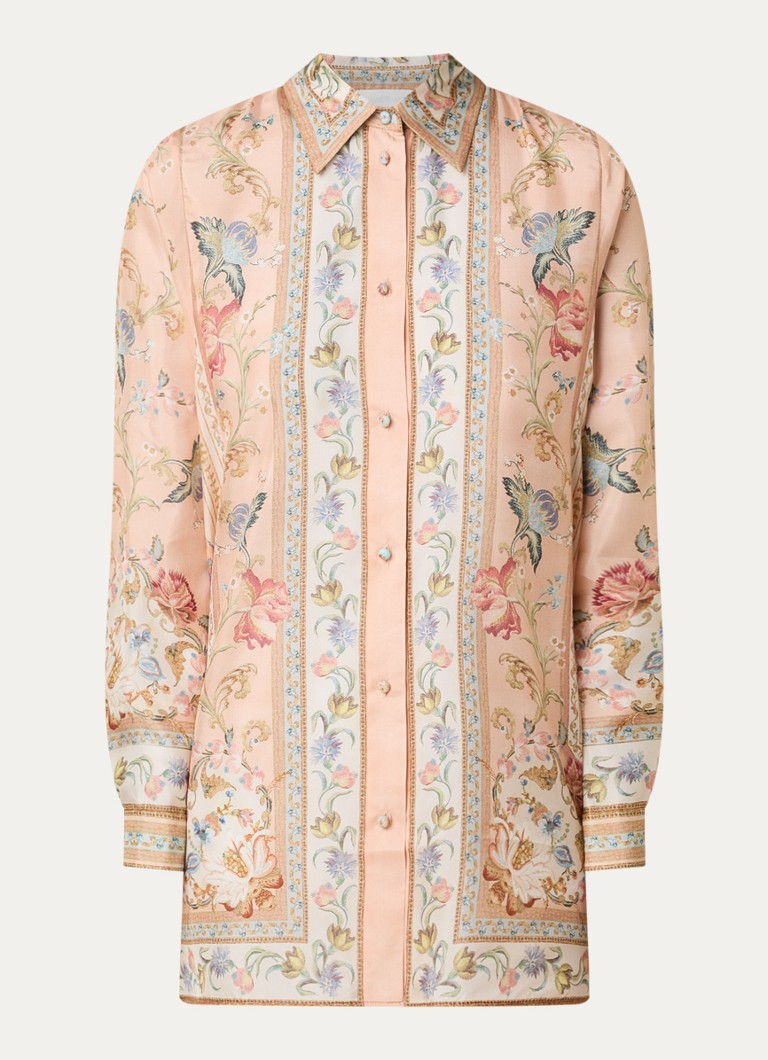 Zimmermann Dames Roselight blouse van zijde met print in de kleur Zalmroze, maat: 36