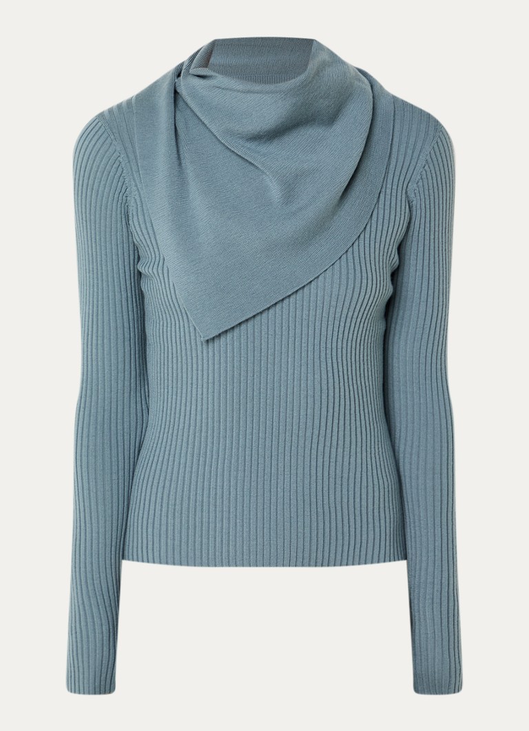 Zimmermann Dames Valiant ribgebreide trui van wol met sjaalkraag in de kleur Blauw, maat: L