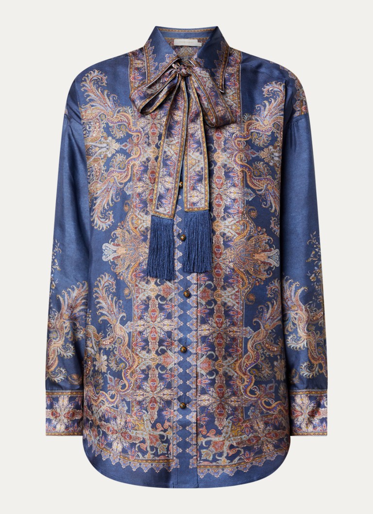 Zimmermann Dames Valiant blouse van zijde met print in de kleur Blauw, maat: L