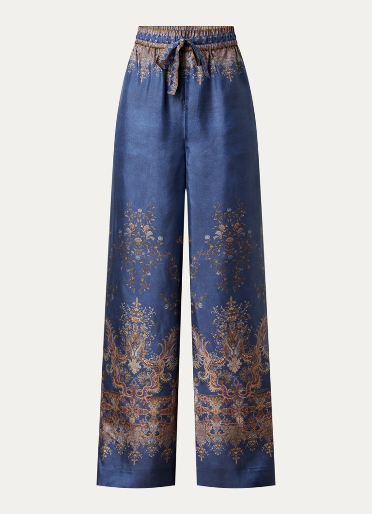Zimmermann Dames High waist wide fit broek van zijde met print in de kleur Blauw, maat: L