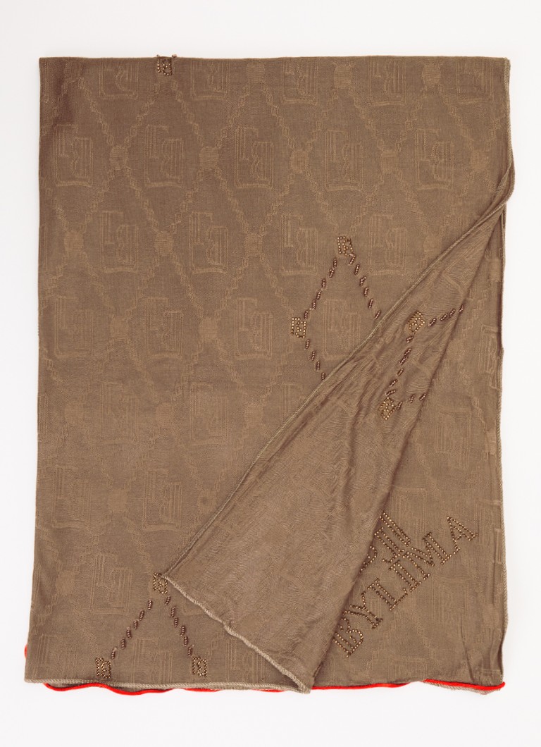 BYLIMA Dames Darkbrown handwork sjaal met strass 200 x 75 cm in de kleur Bruin, maat: OS