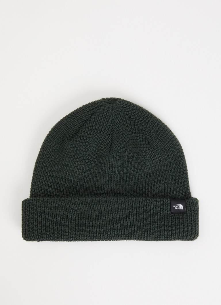 The North Face Heren Fisherman grofgebreide muts met logo in de kleur Legergroen, maat: OS