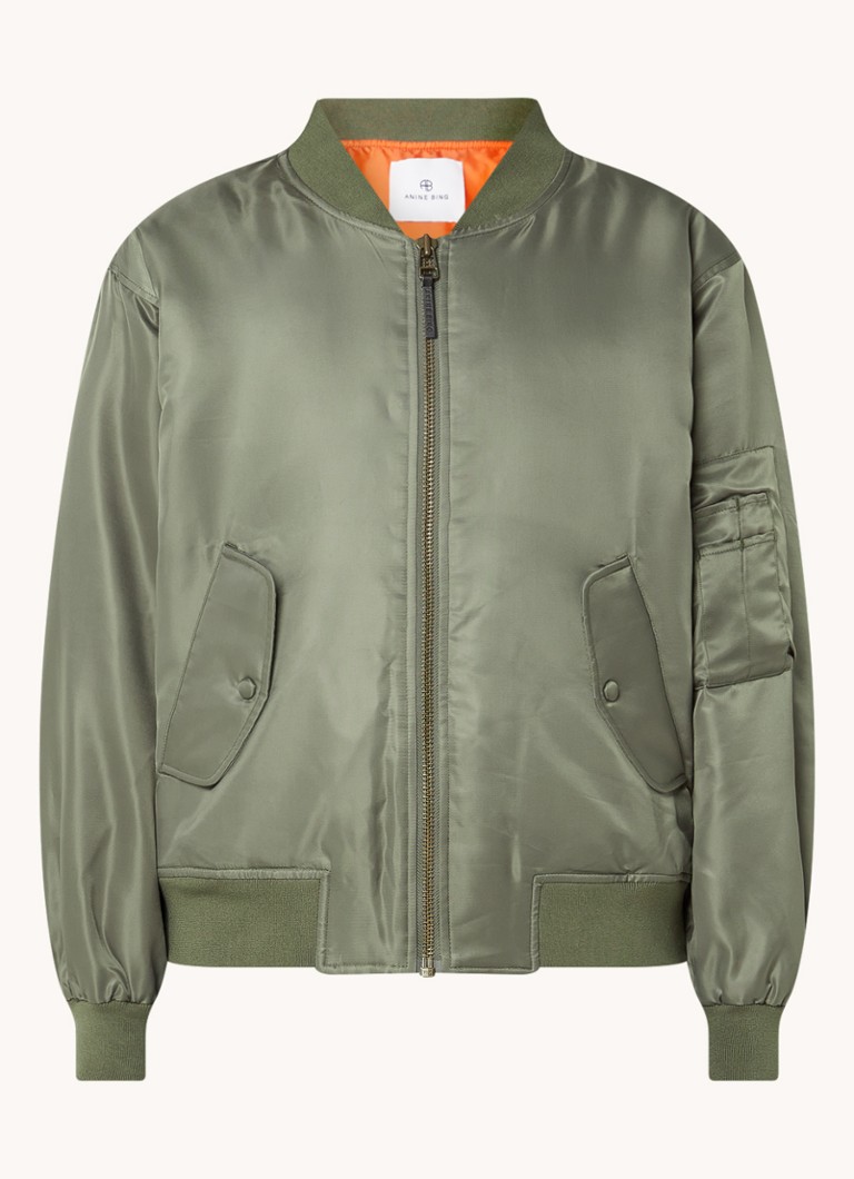 Anine Bing Dames Leon bomberjack met klepzakken en ruches in de kleur Legergroen, maat: M