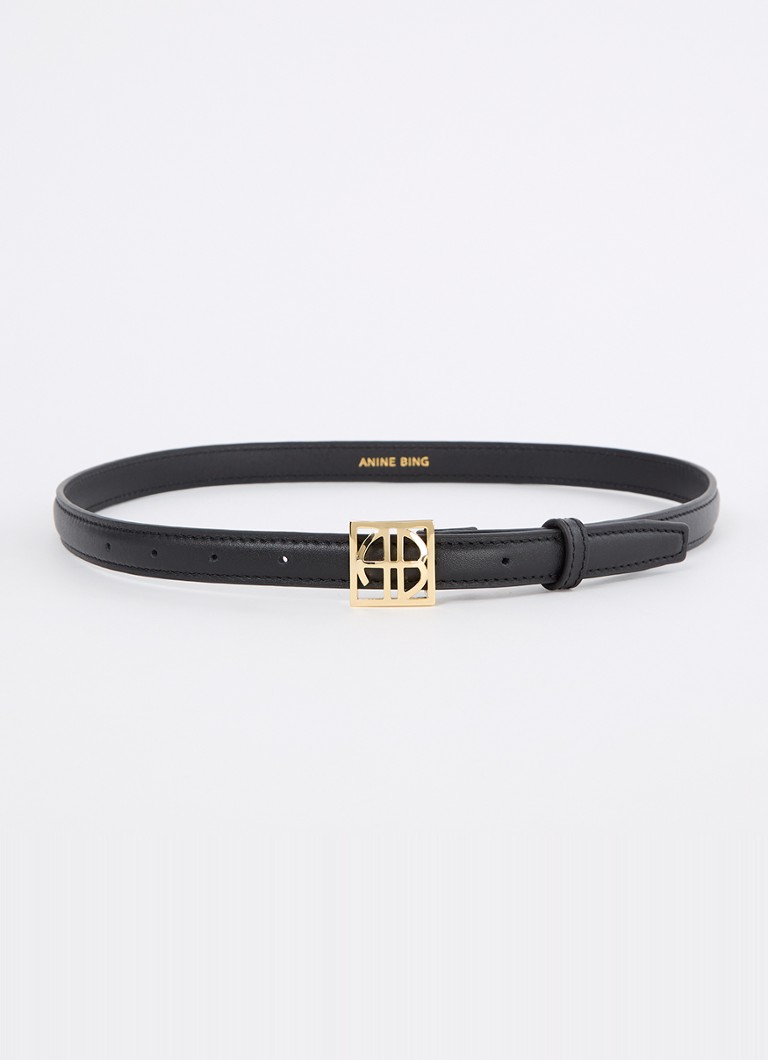 Anine Bing Dames Monogram riem van leer met logo in de kleur Zwart, maat: XS/S
