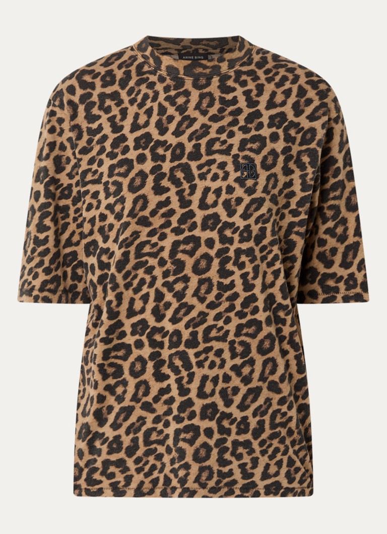 Anine Bing Dames Avi T-shirt met panterprint in de kleur Bruin, maat: M