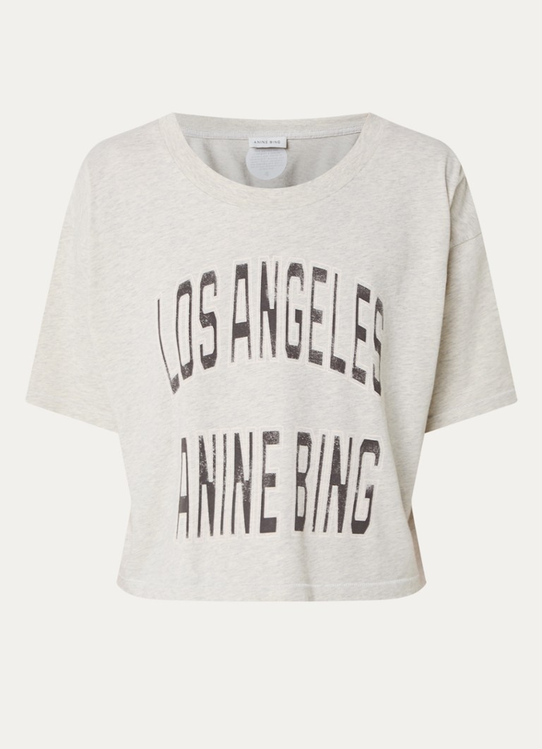 Anine Bing Dames Johnny cropped T-shirt met logoprint in de kleur Lichtgrijs, maat: L