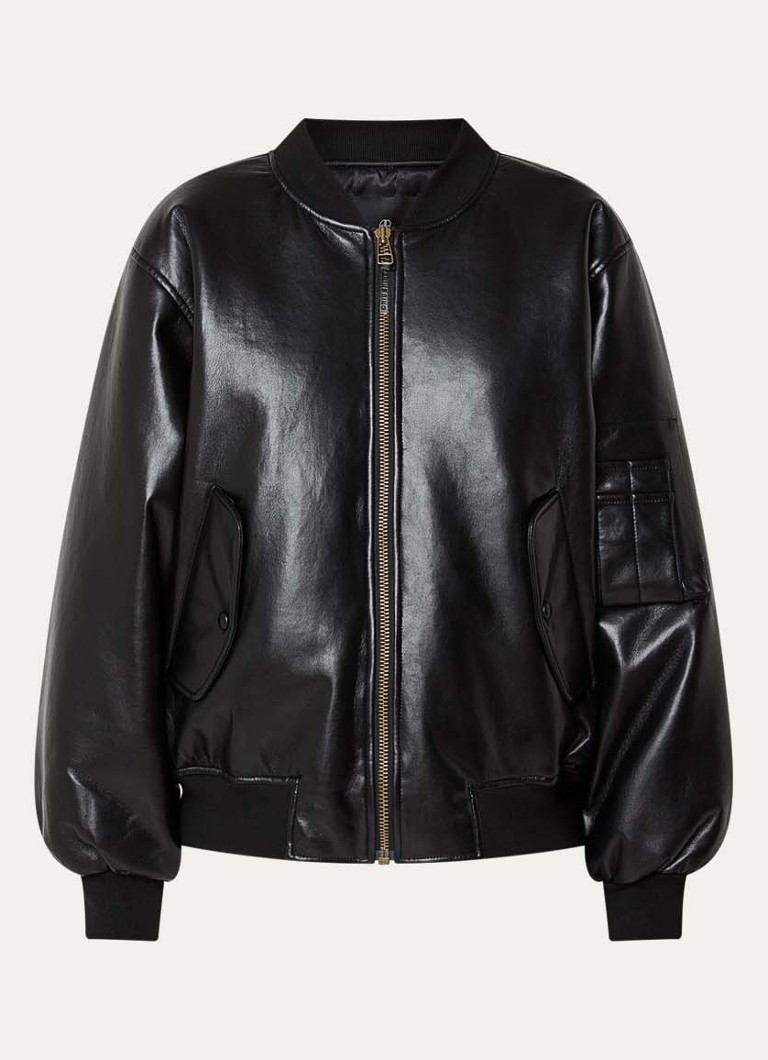 Anine Bing Dames Leon bomberjack van leer met steekzakken in de kleur Zwart, maat: XS