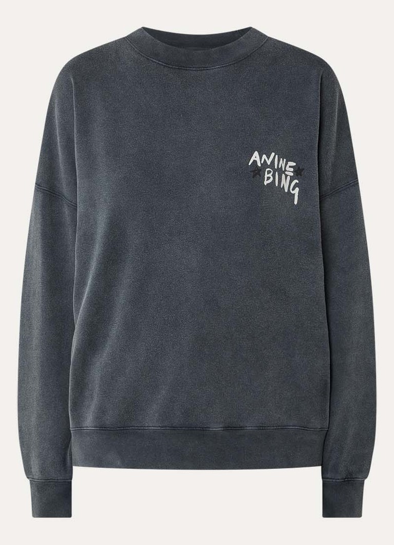 Anine Bing Dames Miles sweater met logo- en backprint in de kleur Antraciet, maat: S