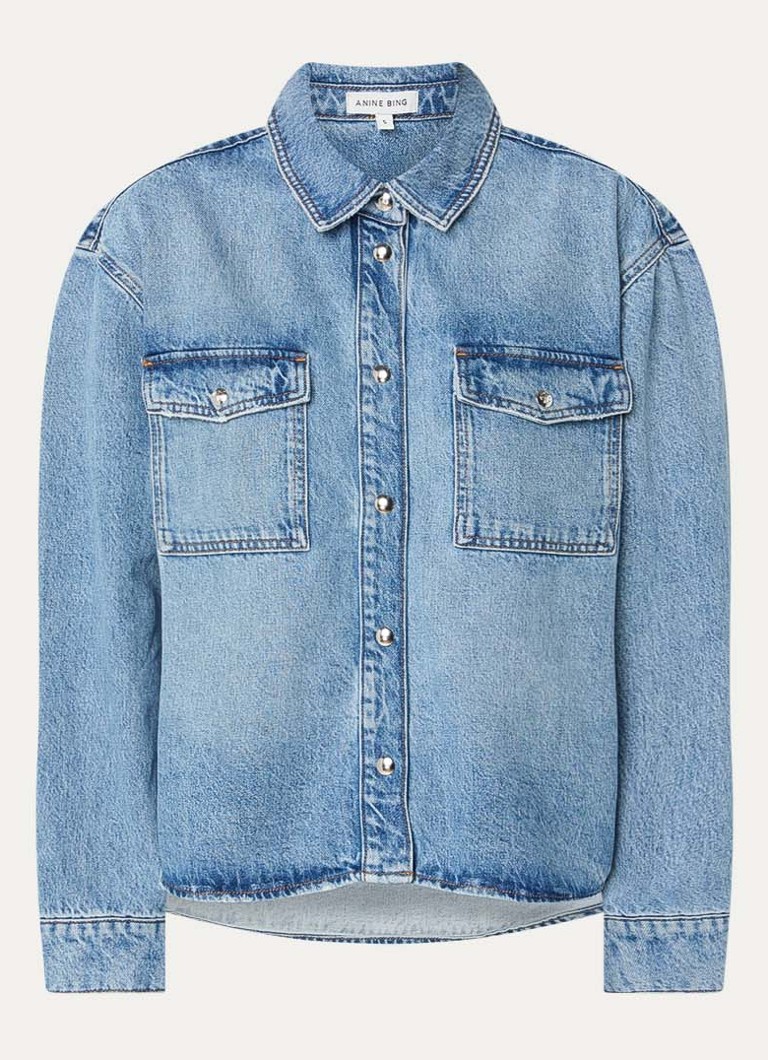 Anine Bing Dames Paxton blouse van denim met borstzakken in de kleur Indigo, maat: L