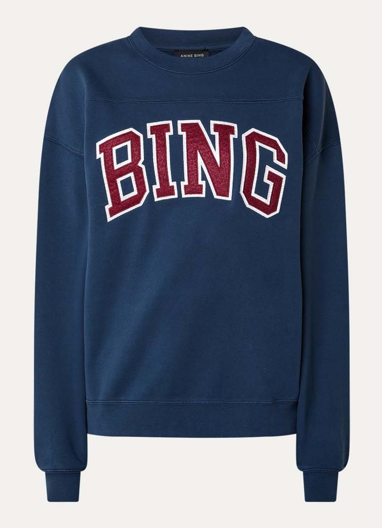 Anine Bing Dames Trenton sweater met logoborduring in de kleur Indigo, maat: L