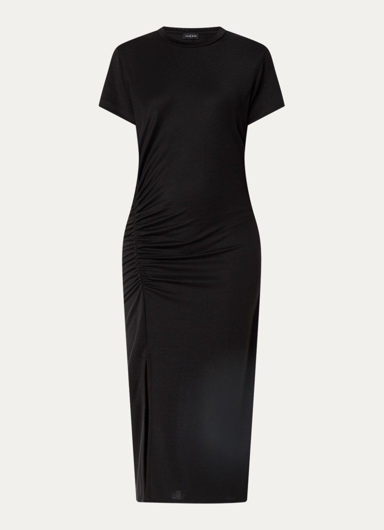 Anine Bing Dames Vida midi jurk met plooidetail in de kleur Zwart, maat: XS