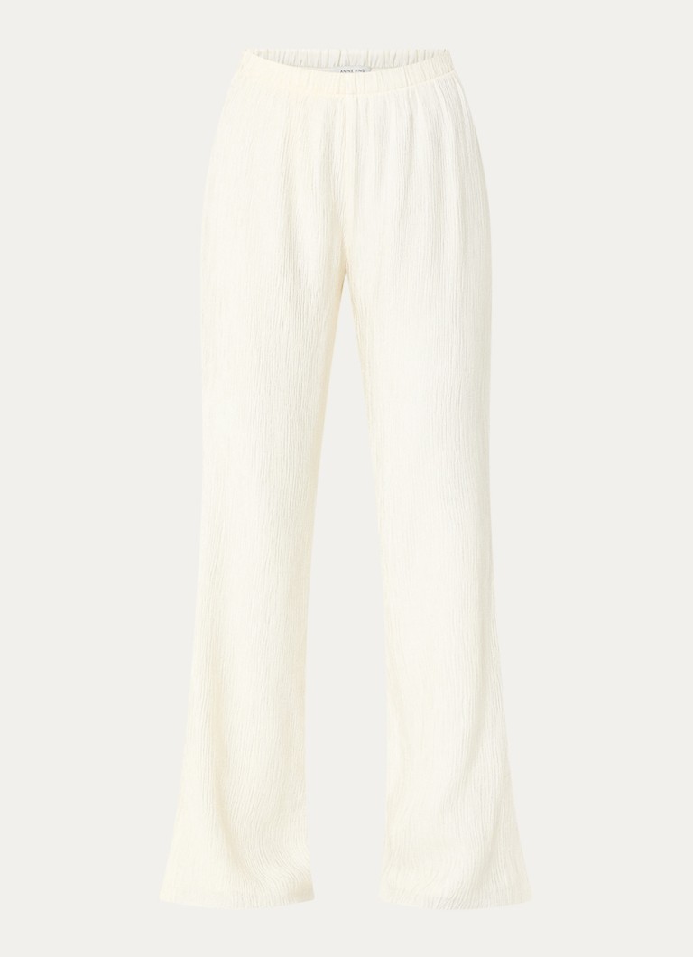Anine Bing Dames Aden high waist straight fit broek met structuur in de kleur Gebroken wit, maat: S