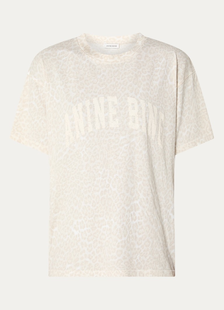 Anine Bing Dames Cade T-shirt met panterprint in de kleur Beige, maat: L