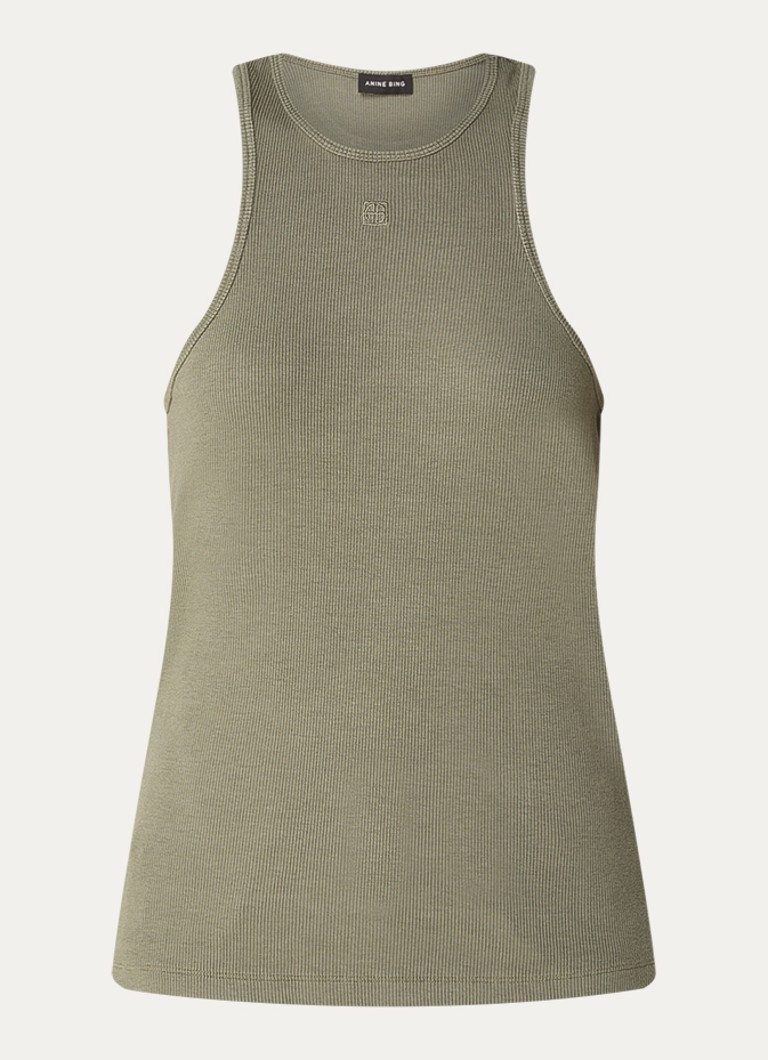 Anine Bing Dames Cole tanktop met ribstructuur in de kleur Olijfgroen, maat: XS