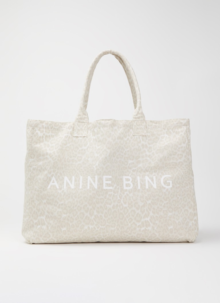 Anine Bing Dames Leo shopper van canvas met panterprint in de kleur Beige, maat: ONE SIZE