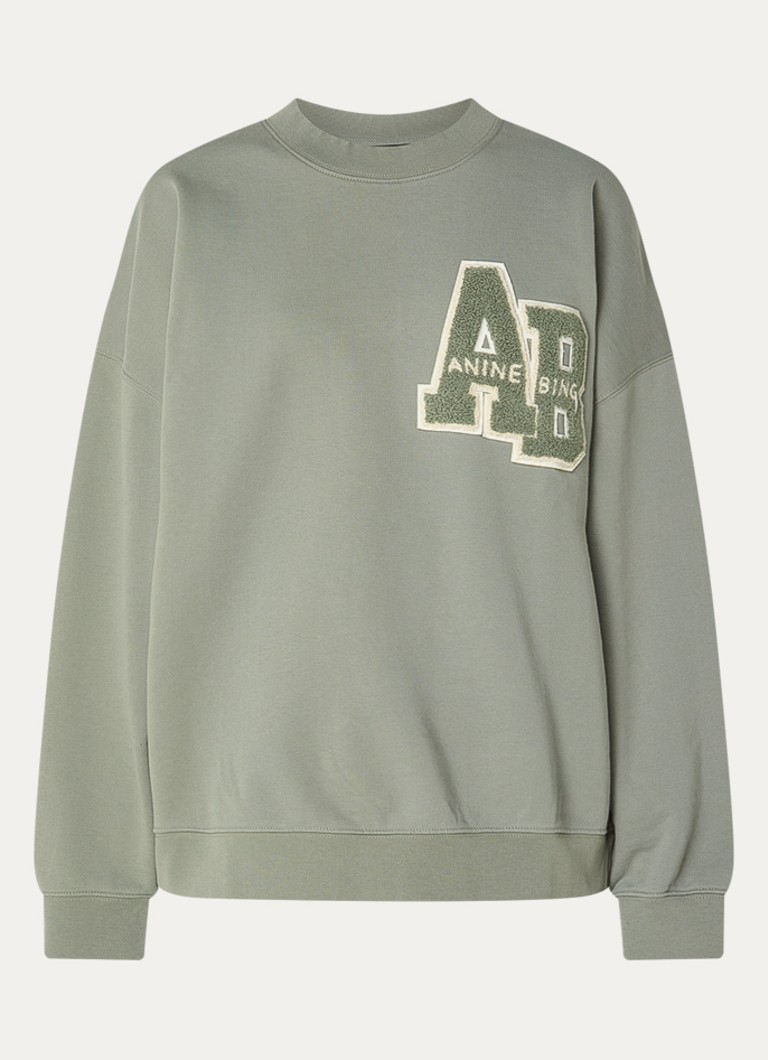 Anine Bing Heren Miles oversized sweater met logoborduring in de kleur Olijfgroen, maat: M