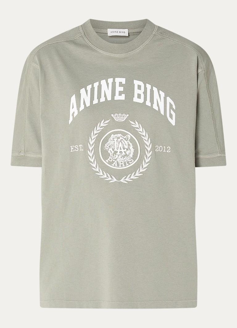 Anine Bing Dames Walker T-shirt met logoprint in de kleur Olijfgroen, maat: M