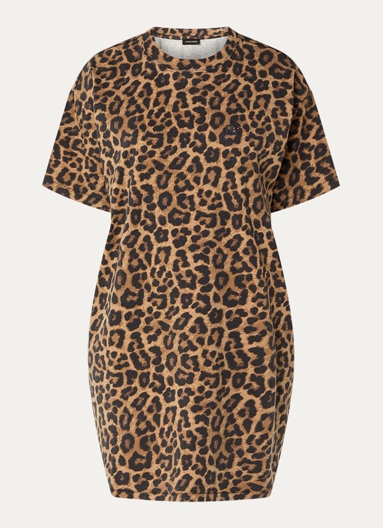 Anine Bing Dames Beth mini T-shirt jurk met dierenprint in de kleur Camel, maat: XS