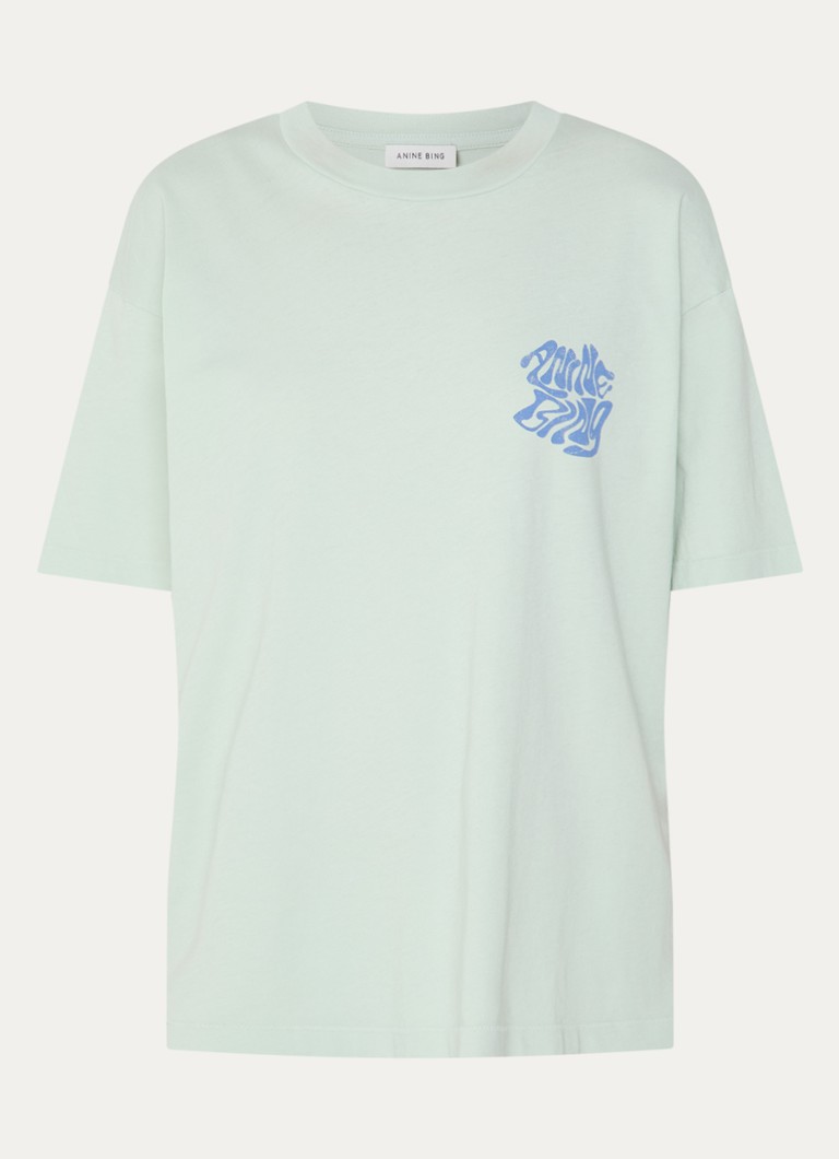 Anine Bing Dames Cade T-shirt met print en logo in de kleur Lichtgroen, maat: M