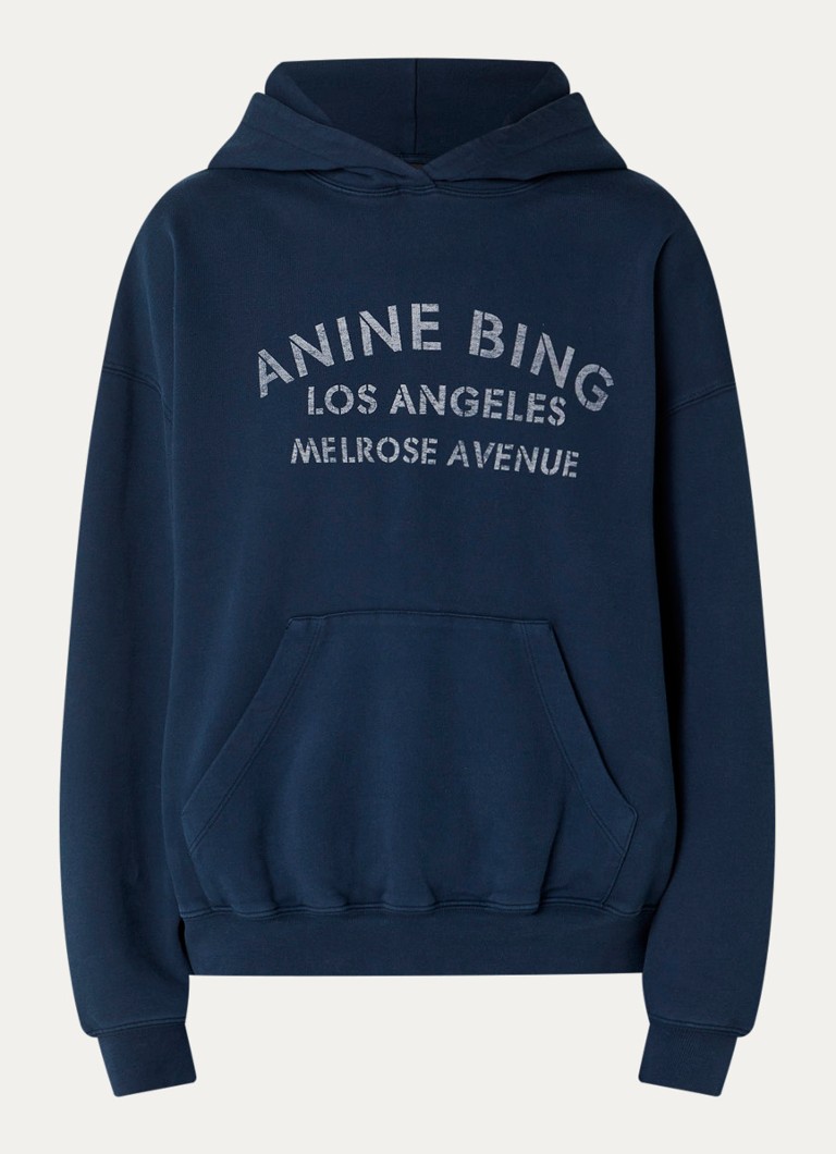 Anine Bing Dames Harvey hoodie met logoprint in de kleur Donkerblauw, maat: M