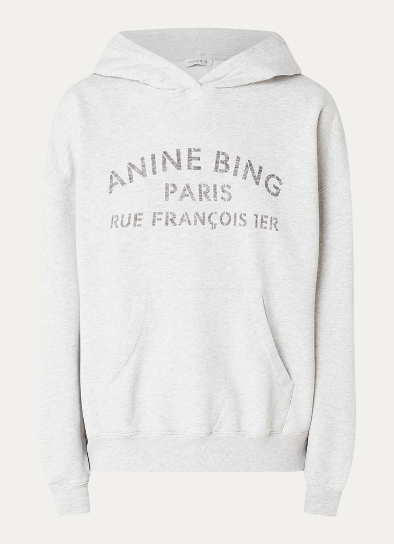 Anine Bing Dames Harvey hoodie met logoprint in de kleur Grijsmele, maat: S