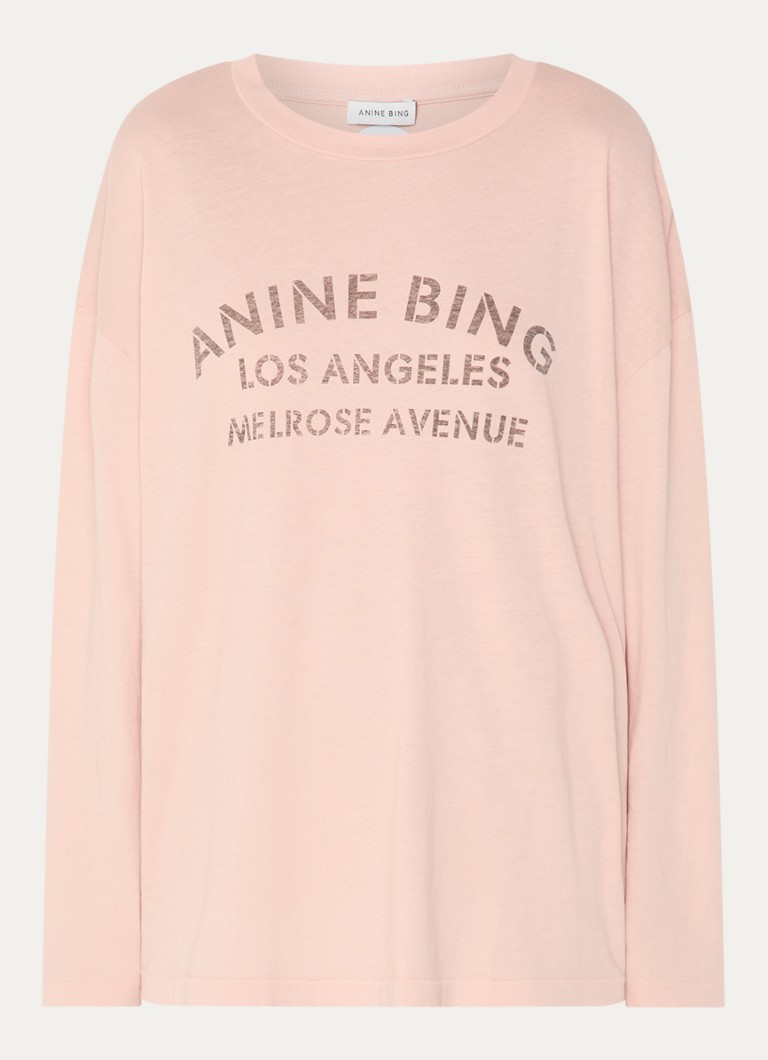 Anine Bing Dames Ivan longsleeve met logoprint in de kleur Roze, maat: S