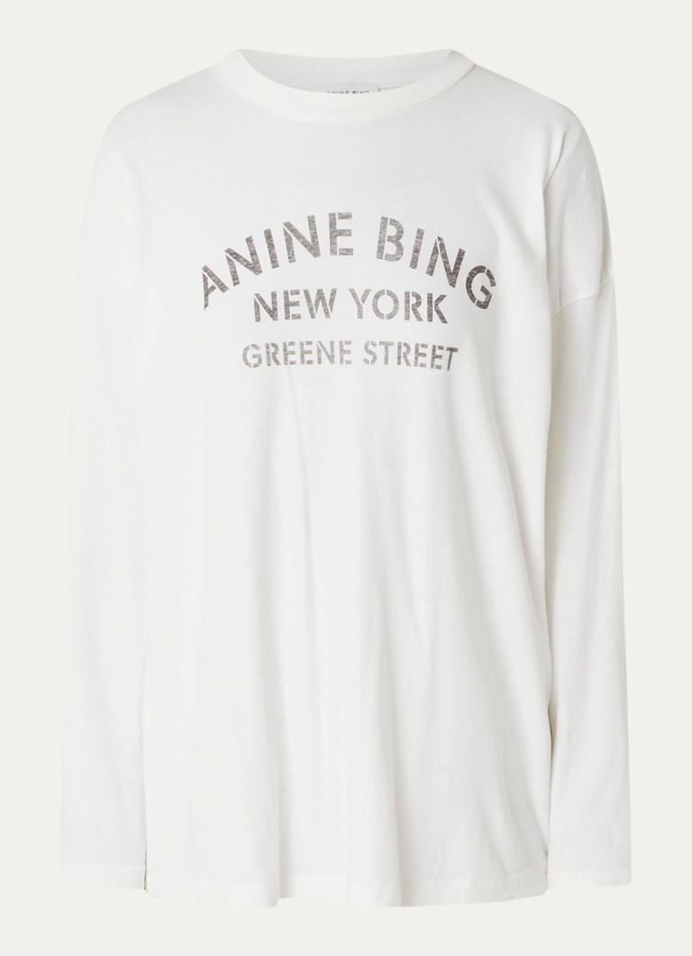 Anine Bing Dames Ivan longsleeve met logoprint in de kleur Gebroken wit, maat: XS