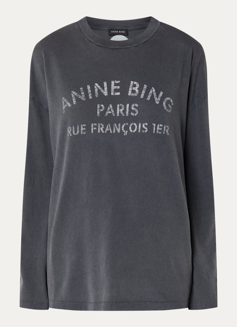 Anine Bing Dames Ivan T-shirt met logoprint in de kleur Antraciet, maat: M