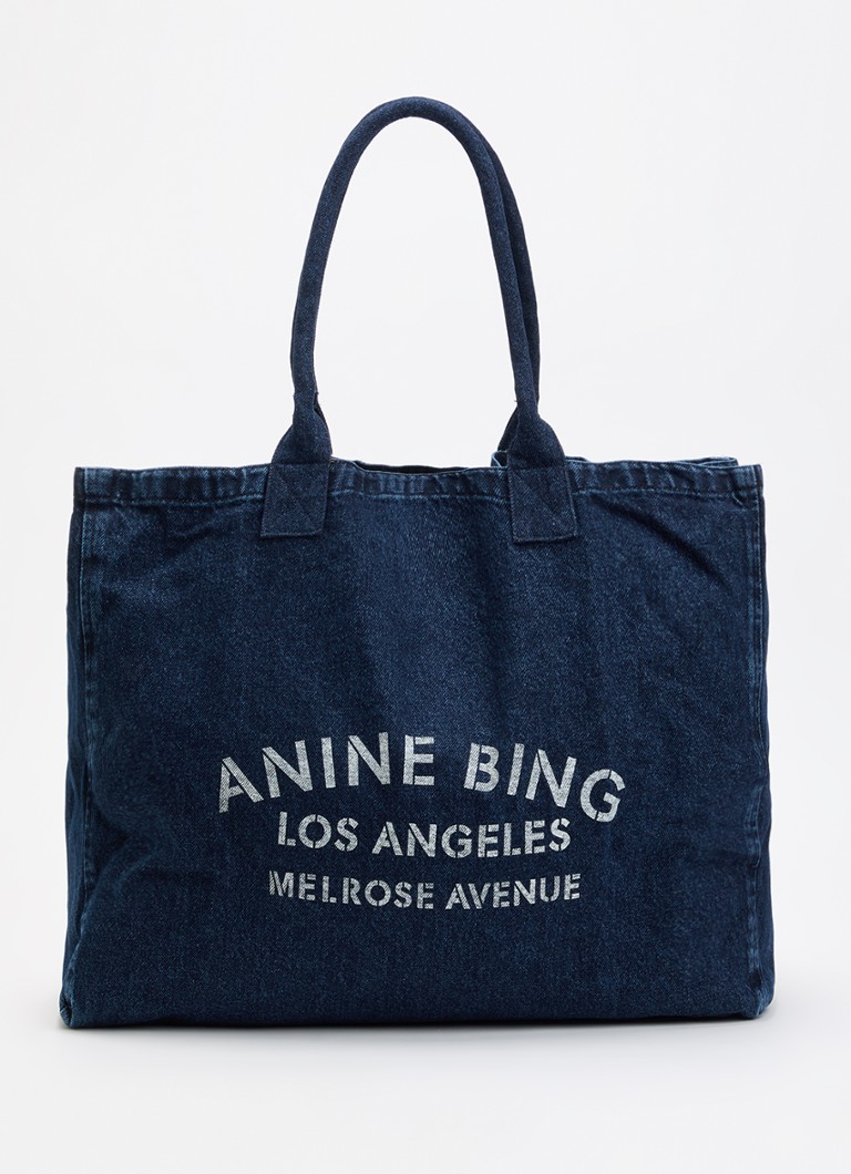 Anine Bing Dames Leo schoudertas van denim met logo in de kleur Indigo, maat: One Size