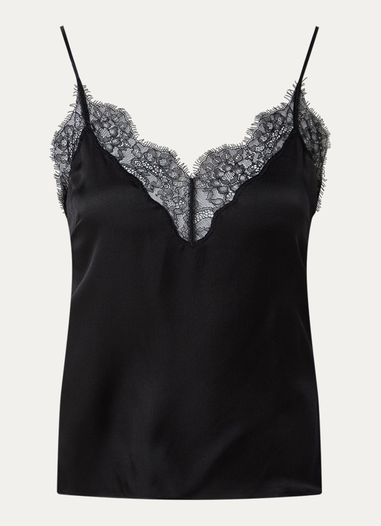 Anine Bing Dames Mael spaghettitop in zijdeblend met details van kant in de kleur Zwart, maat: M