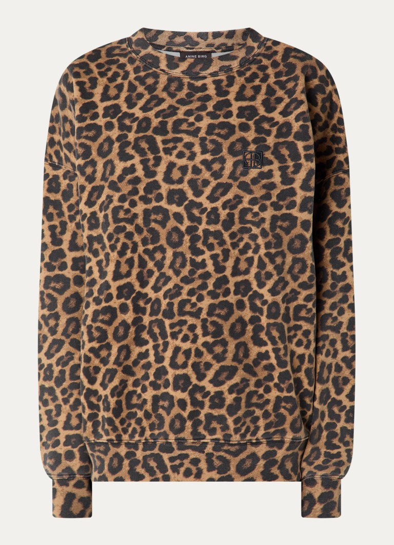 Anine Bing Dames Miles sweater met logo en panterprint in de kleur Bruin, maat: S