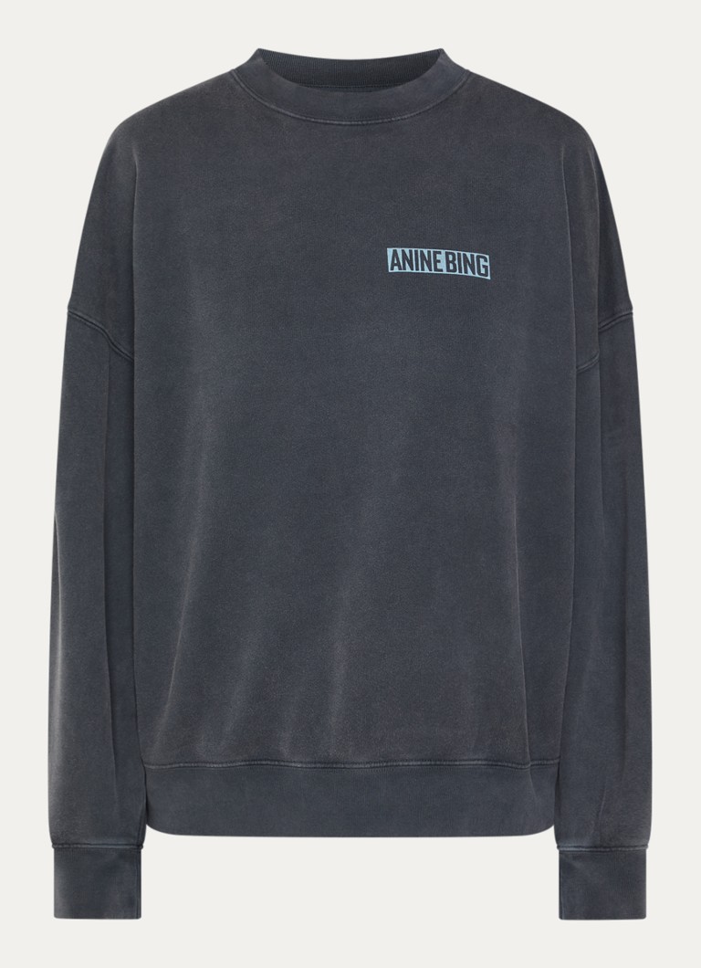 Anine Bing Dames Miles sweater met front- en backprint in de kleur Zwart, maat: L