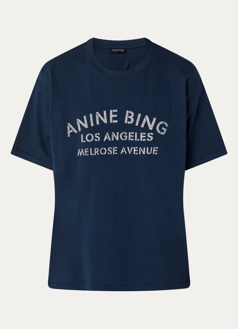 Anine Bing Dames Wagner T-shirt met logoprint in de kleur Donkerblauw, maat: XS